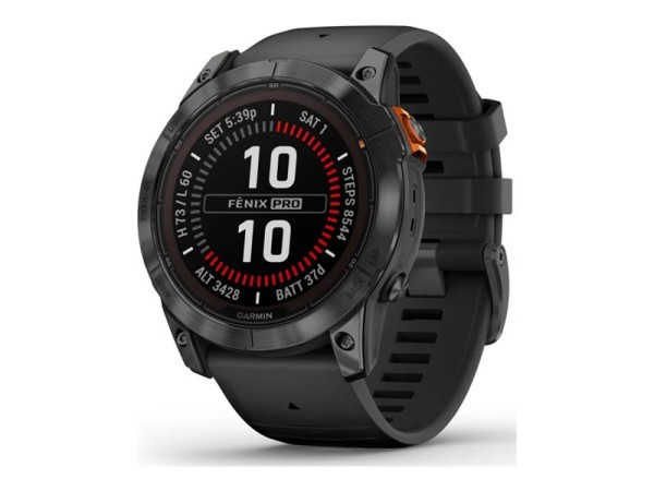 Garmin Fenix 7X Pro - Solar Edition - 51 mm - Slate Gray - Sportuhr mit Band - Silikon - schwarz - Handgelenkgröße: 127-210 mm - Anzeige 3.556 cm (1.4") - 32 GB - Bluetooth, Wi-Fi, ANT+ - 96 g