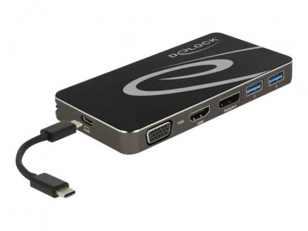 DeLOCK USB Type-C 3.2 Dockingstation 4K - Dockingstation - USB-C 3.2 Gen 1 / Thunderbolt 3 - VGA, HDMI, DP