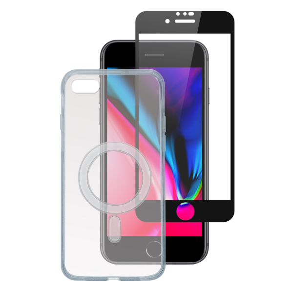 4smarts 360° Starter Set - Schutzhülle hintere Abdeckung für Mobiltelefon - kompatibel mit MagSafe - Glas, fettabweisende Beschichtung, Thermoplastisches Polyurethan (TPU) - durchsichtig - mit X-Pro Schutzglas - für Apple iPhone 7, 8, SE (2. Generation), SE (3rd generation)