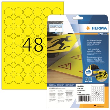 HERMA Folienetikett 8034 30mm rund gelb 1.200 St./Pack.