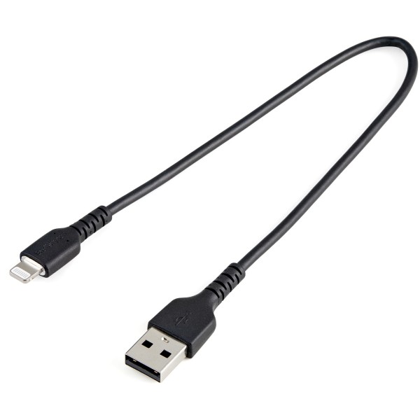 StarTech 30cm USB-A auf Lightning-Kabel - Hochbelastbare, robuste Aramidfaser - Lade-/Synchronisationskabel - Apple MFi-zertifiziert iPad/iPhone 12 - Schwarz (RUSBLTMM30CMB) - Lightning-Kabel - USB männlich zu Lightning männlich - 30 cm - Schwarz