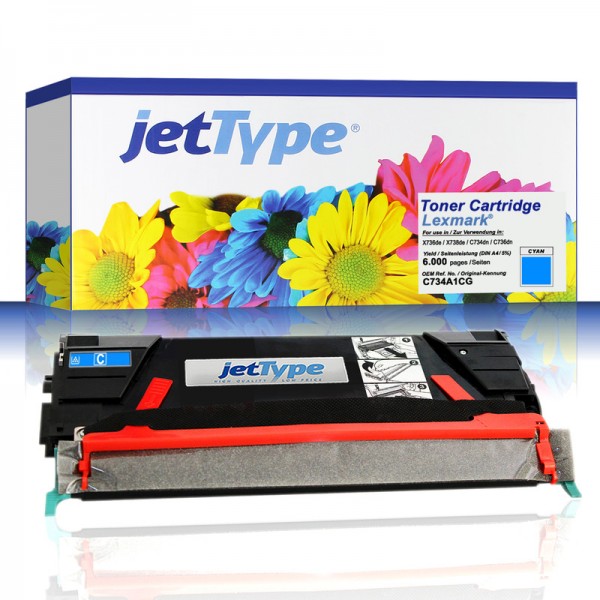 jetType Toner kompatibel zu Lexmark C734A1CG cyan 6.000 Seiten 1 Stück