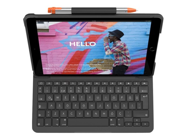 Logitech Slim Folio - Tastatur und Foliohülle - Bluetooth - QWERTZ - Deutsch - Graphite - für Apple 10.2-inch iPad (7. Generation, 8. Generation, 9. Generation)
