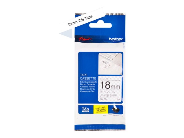 Brother TZe-SE4 - Selbstklebend - Schwarz auf Weiß - Rolle (1,8 cm x 8 m) 1 Kassette(n) laminiertes Band - für Brother PT-P750, P950; P-Touch PT-D800, E550, P750, P900, P950; P-Touch Cube Plus PT-P710