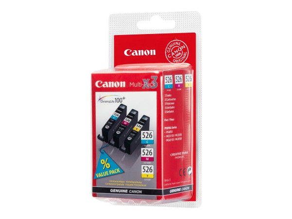 Canon CLI-526 Multipack - 3er-Pack - Gelb, Cyan, Magenta - Original - Tintenbehälter - für PIXMA iP4950, iX6550, MG5350, MG6150, MG6250, MG8150, MG8250, MX715, MX885, MX892, MX895
