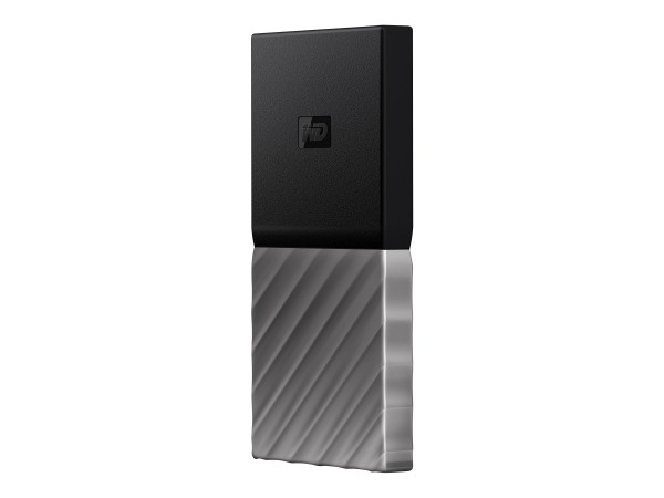 WD My Passport SSD WDBKVX0020PSL - 2 TB SSD - extern (tragbar) - USB 3.1 Gen 2 (USB-C Steckverbinder) - 256-Bit-AES - schwarze Oberseite mit gunmetal (mittel metallisch grau) Boden