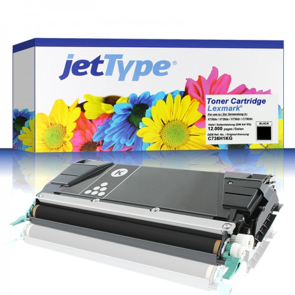 jetType Toner kompatibel zu Lexmark C736H1KG C746H1KG schwarz 12.000 Seiten Universalkartusche