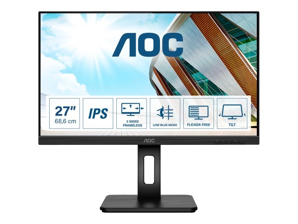 AOC Q27P2Q - LED-Monitor - 68.6 cm (27") - 2560 x 1440 QHD @ 75 Hz - IPS - 300 cd/m² - 1000:1 - 4 ms - HDMI, VGA, DisplayPort - Lautsprecher - Schwarz