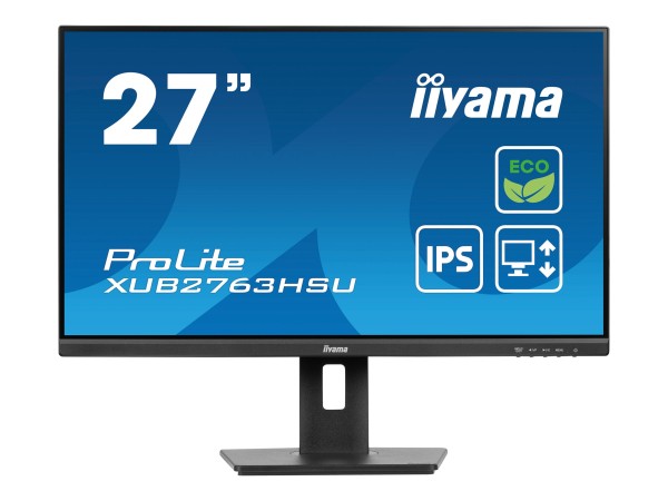 iiyama ProLite XUB2763HSU-B1 - LED-Monitor - 68.6 cm (27") - 1920 x 1080 Full HD (1080p) @ 100 Hz - IPS - 250 cd/m² - 1300:1 - 3 ms - HDMI, DisplayPort - Lautsprecher - Schwarz, Matte