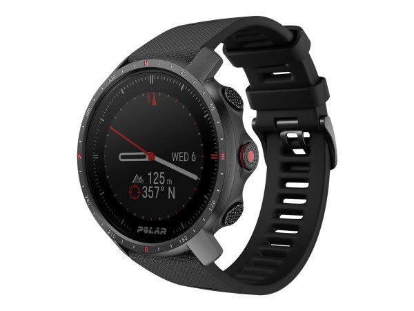 Polar Grit X Pro - Schwarz DLC - Sportuhr mit Band - Fluorkautschuk (FKM) - schwarz - Bandgröße: M/L - Anzeige 3 cm (1.2") - Bluetooth - 47 g