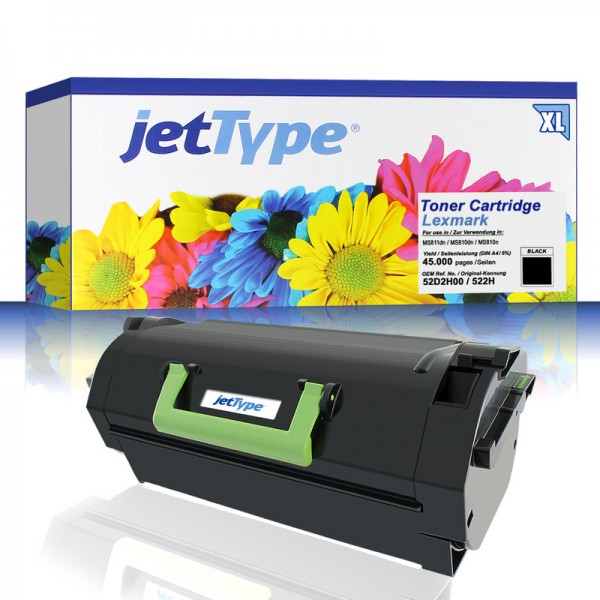 jetType Toner kompatibel zu Lexmark 52D2X0E 522H Schwarz 45.000 Seiten Große Füllmenge 1 Stück