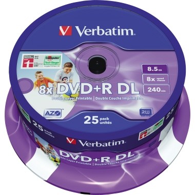 Verbatim - 25 x DVD+R DL - 8.5 GB 8x - breite bedruckbare Oberfläche - Spindel