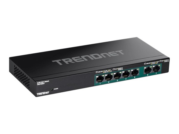 TRENDnet TPE TG327 - Switch - unmanaged - 5 x 10/100/1000 (PoE+) + 2 x 10/100/1000/2.5G (PoE+) - wandmontierbar - PoE+ (70 W) - TAA-konform