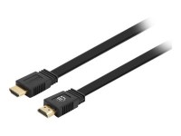 Manhattan HDMI Cable with Ethernet (Flat), 4K@60Hz (Premium High Speed), 2m, Male to Male, Black, Ultra HD 4k x 2k, Fully Shielded, Gold Plated Contacts, Lifetime Warranty, Polybag - HDMI-Kabel mit Ethernet - HDMI männlich zu HDMI männlich - 50 m - Hybrid Kupfer/Kohlefaser - Schwarz - 4K Unterstützung, Active Optical Cable (AOC)