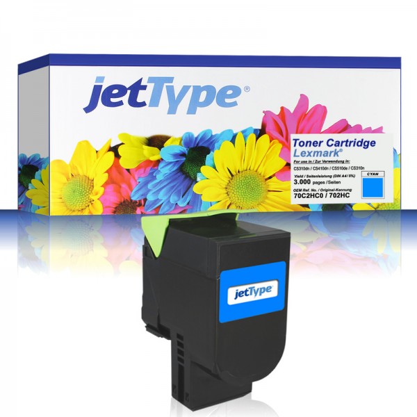 jetType Toner kompatibel zu Lexmark 70C2HC0 702HC cyan 3.000 Seiten 1 Stück