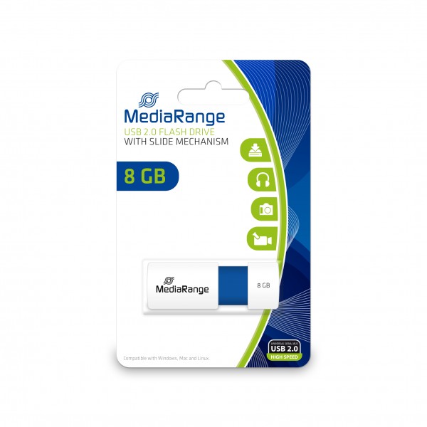 MediaRange - USB-Flash-Laufwerk - 8 GB - USB 2.0 - weiß, Blau