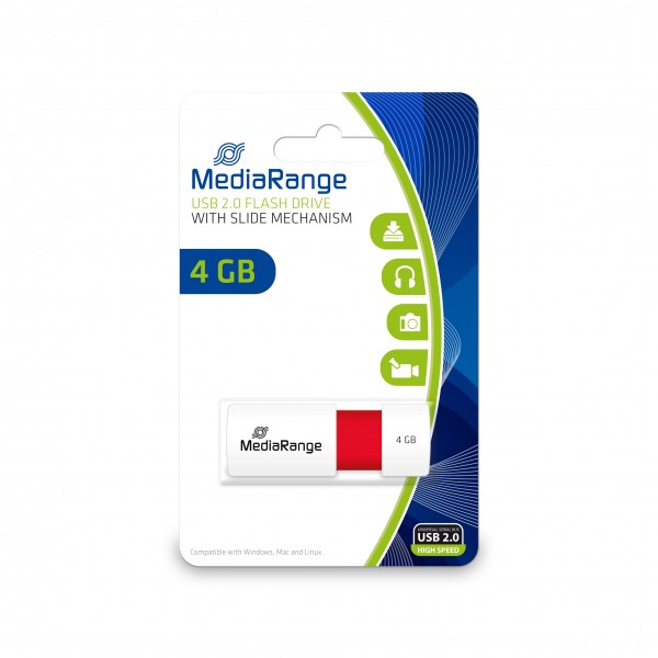 MediaRange - USB-Flash-Laufwerk - 4 GB - USB 2.0 - weiß, Rot