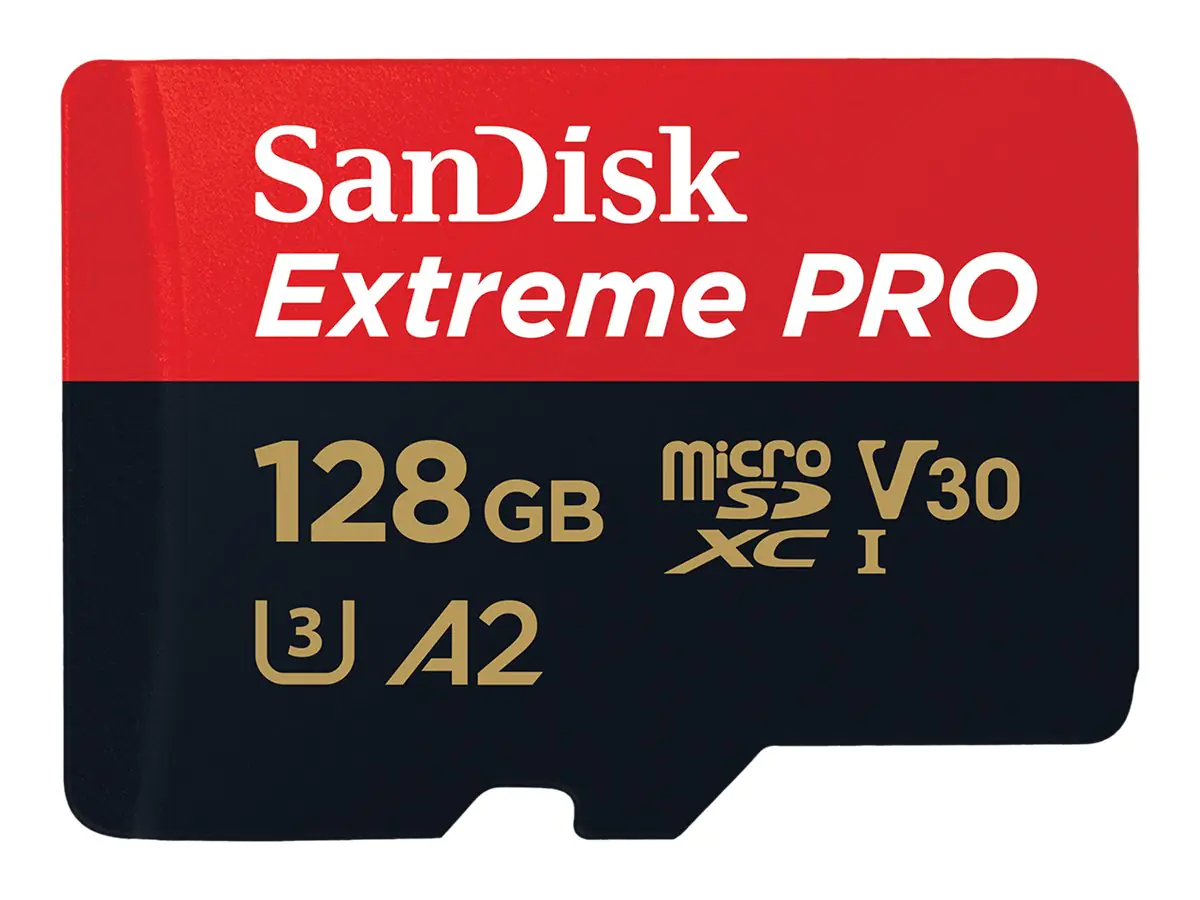SanDisk Extreme Pro - Flash-Speicherkarte (microSDXC-an-SD-Adapter inbegriffen) - 128 GB - A2 / Video Class V30 / UHS-I U3 / Class10 - microSDXC UHS-I SanDisk Extreme Pro - Flash-Speicherkarte (microSDXC-an-SD-Adapter inbegriffen) - 128 GB - A2 / Video Class V30 / UHS-I U3 / Class10 - microSDXC UHS-I