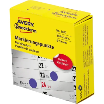 Avery Zweckform Markierungspunkt 3857 19mm blau 250 St./Pack. Avery Zweckform Markierungspunkt 3857 19mm blau 250 St./Pack.