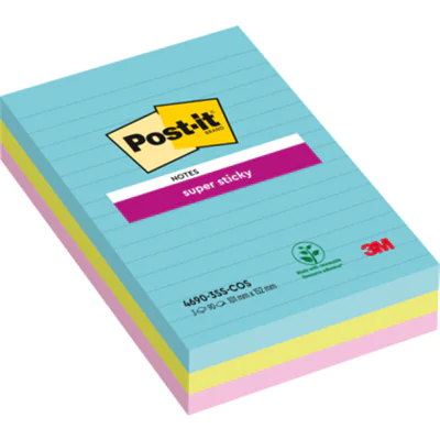Post-it Super Sticky Notes 4690S3MI 101x152mm f.sort. 3 St./Pack.