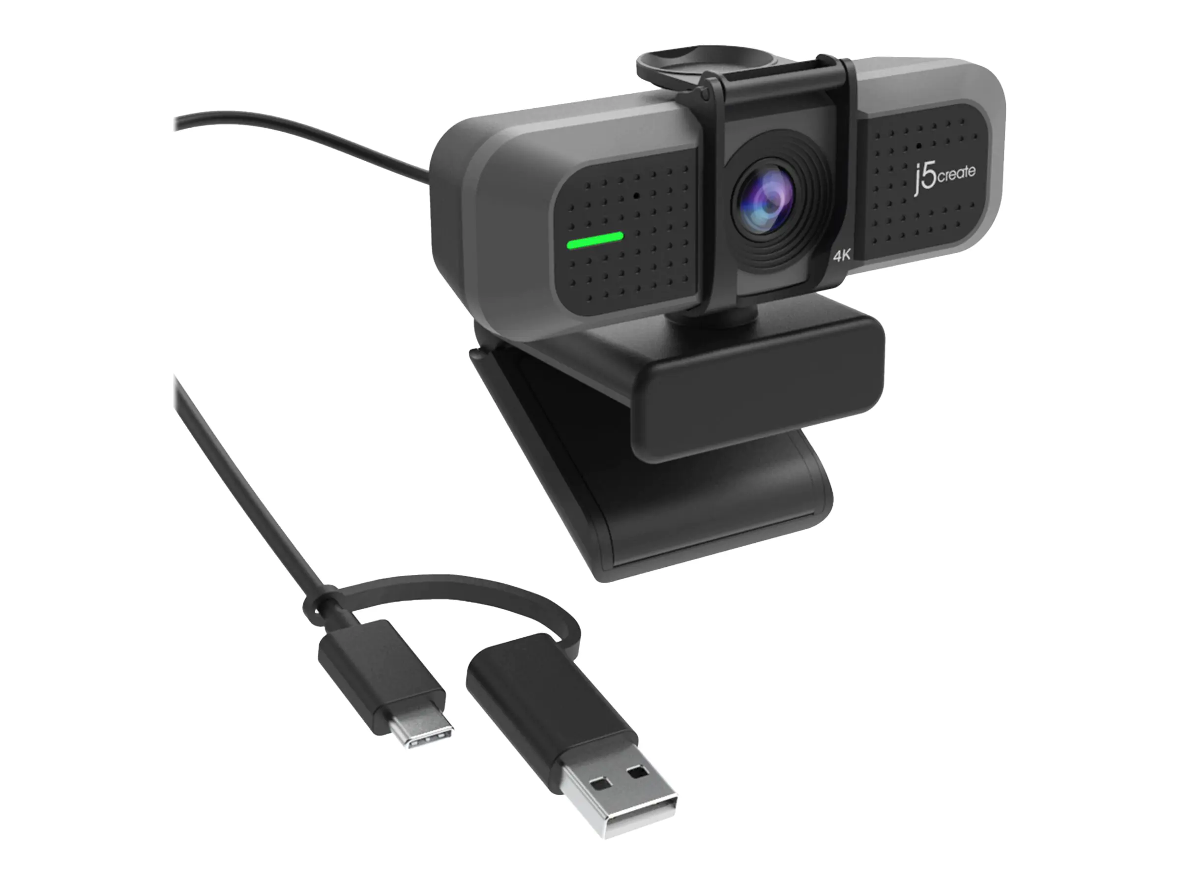 j5create JVU430-N - Webcam - Farbe - 8 MP - 3840 x 2160 - Audio - USB 2.0 / USB-C - MJPEG, YUV2 - Gleichstrom 5 V