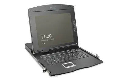 DIGITUS Modulare HD LCD KVM Konsole mit 19" TFT, 8-Port HDMI KVM Anschluss, Touchpad, deutsches Tas