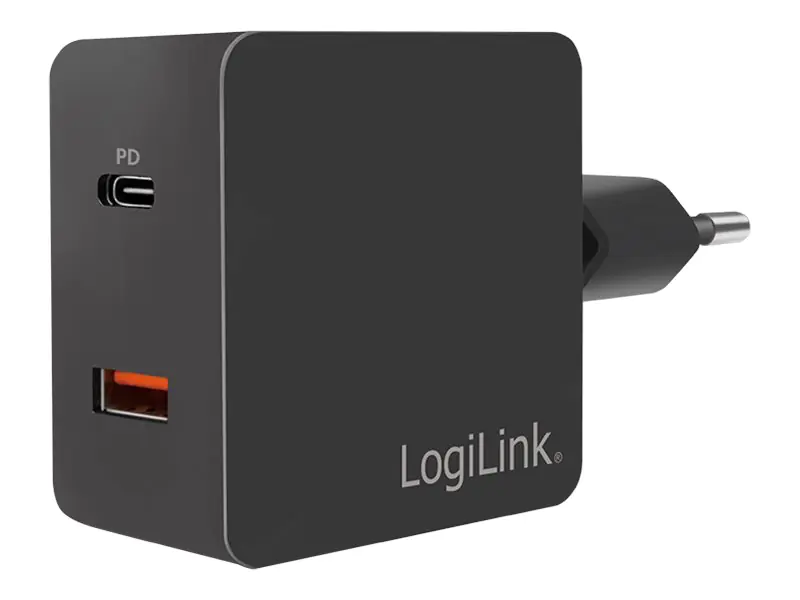 LogiLink USB wall charger - Netzteil - 18 Watt - 3 A - PD 3.0, QC 3.0 - 2 Ausgabeanschlussstellen (USB, 24 pin USB-C) - Schwarz - Europa