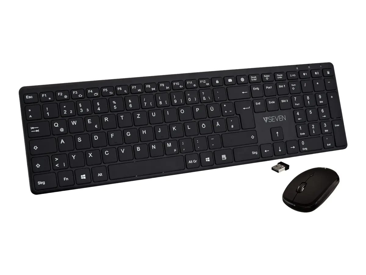 V7 - Tastatur-und-Maus-Set - Slim - Bluetooth, 2.4 GHz - QWERTZ - Deutsch - Schwarz V7 - Tastatur-und-Maus-Set - Slim - Bluetooth, 2.4 GHz - QWERTZ - Deutsch - Schwarz