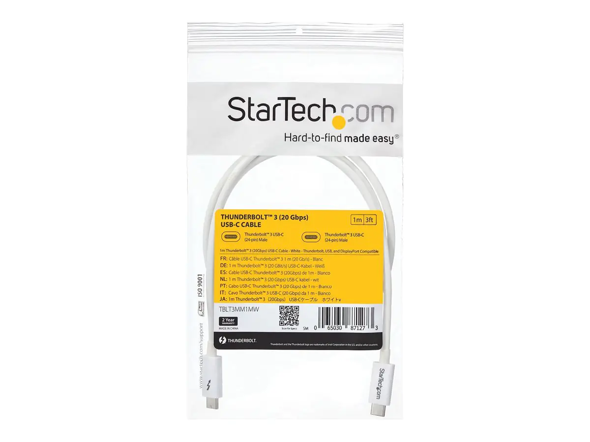 StarTech Thunderbolt 3 Kabel - 20Gbit/s - 1m - Weiß - 4K 60Hz - Passiv - Thunderbolt Kabel - USB Typ C Lader - Thunderbolt-Kabel - USB-C (M) bis USB-C (M) - USB 3.1 Gen 2 / Thunderbolt 3 / DisplayPort 1.2 - 1 m - 4K Unterstützung - weiß - für P/N: CDP2HDU