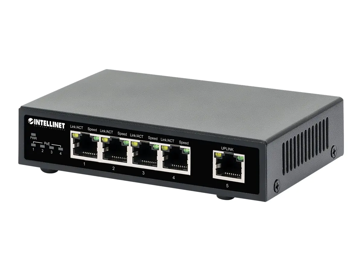 Intellinet - Switch - 4 x 10/100/1000 (PoE+) + 1 x 10/100/1000 (Uplink) - Desktop - PoE+ (62 W)