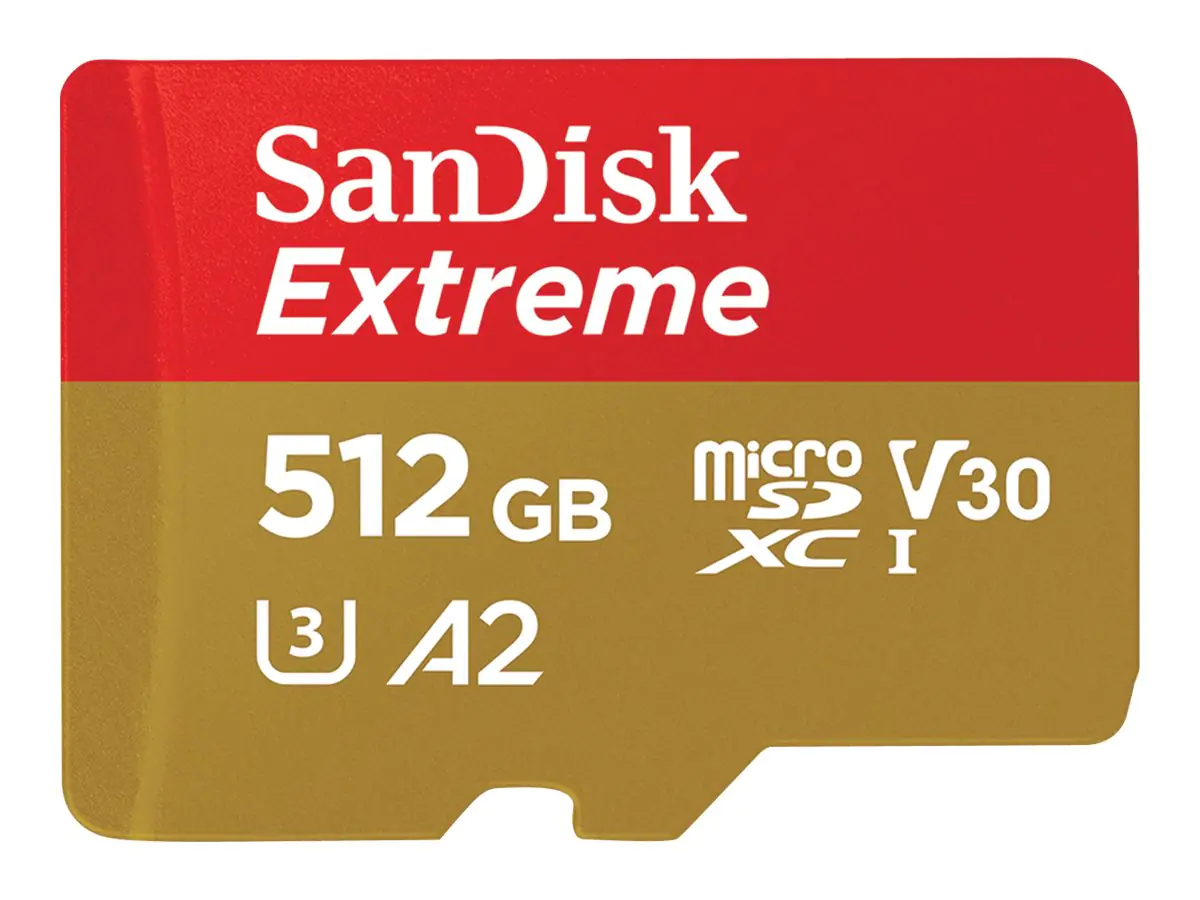 SanDisk Extreme - Flash-Speicherkarte (microSDXC-an-SD-Adapter inbegriffen) - 512 GB - A2 / Video Class V30 / UHS-I U3 / Class10 - microSDXC UHS-I SanDisk Extreme - Flash-Speicherkarte (microSDXC-an-SD-Adapter inbegriffen) - 512 GB - A2 / Video Class V30 / UHS-I U3 / Class10 - microSDXC UHS-I