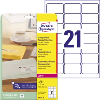 Avery Zweckform Adressetikett L7560-25 63,5x38,1mm 525 St./Pack. Avery Zweckform Adressetikett L7560-25 63,5x38,1mm 525 St./Pack.
