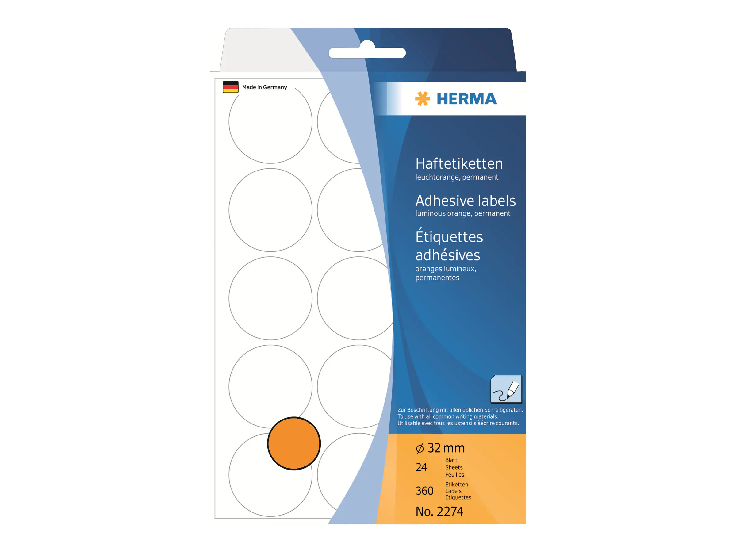 HERMA Markierungspunkt 2274 32mm leuchtorange 360 St./Pack.