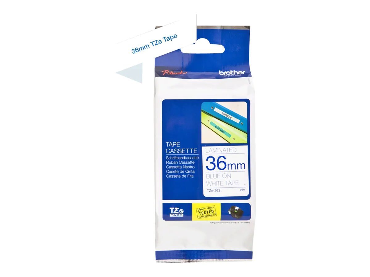 Brother TZe-263 - Blau auf weiß - Rolle (3,6 cm x 8 m) 1 Kassette(n) laminiertes Band - für Brother PT-H110; P-Touch PT-3600, 550, 9500, 9600, 9700, 9800, D800, H110, P900, P950 Brother TZe-263 - Blau auf weiß - Rolle (3,6 cm x 8 m) 1 Kassette(n) laminiertes Band - für Brother PT-H110; P-Touch PT-3600, 550, 9500, 9600, 9700, 9800, D800, H110, P900, P950
