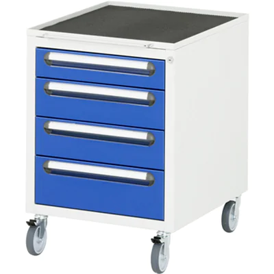 RAU Rollcontainer 480 x 690 x 600 mm (B x H x T) 4 Schubladen Stahl, pulverbeschichtet enzianblau lichtgrau