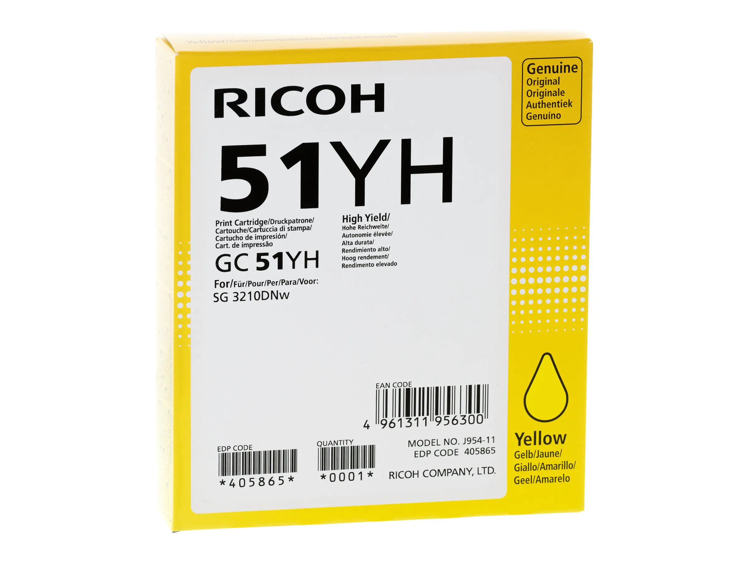 Ricoh GC 51YH - Hohe Ergiebigkeit - Gelb - Original - Tintenpatrone - für Ricoh SG 3210DNw Ricoh GC 51YH - Hohe Ergiebigkeit - Gelb - Original - Tintenpatrone - für Ricoh SG 3210DNw