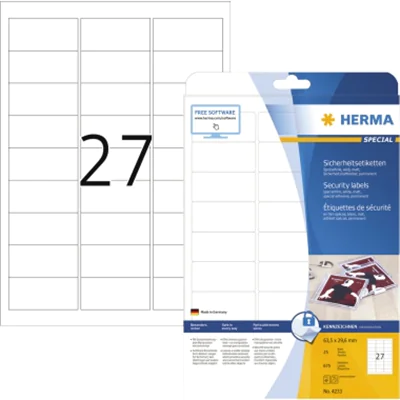HERMA Etikett Sicherheit 4233 63,5x29,5mm weiß 675 St./Pack. HERMA Etikett Sicherheit 4233 63,5x29,5mm weiß 675 St./Pack.