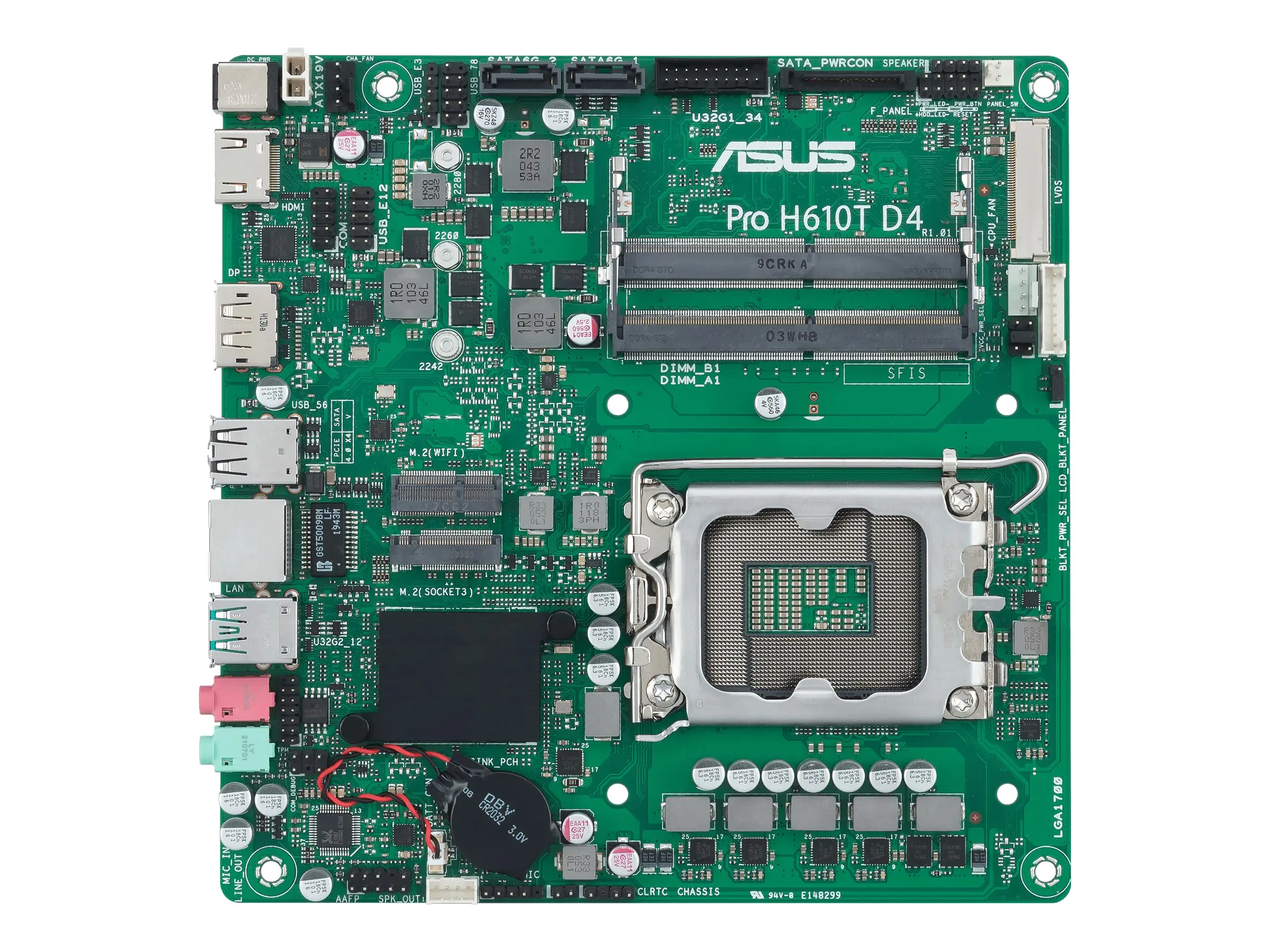 ASUS Pro H610T D4-CSM - Motherboard - Thin mini ITX - LGA1700 Sockel - H610 Chipsatz - USB 3.2 Gen 1, USB 3.2 Gen 2 - Gigabit LAN - Onboard-Grafik (CPU erforderlich) 90MB1AM0-M0EAYC