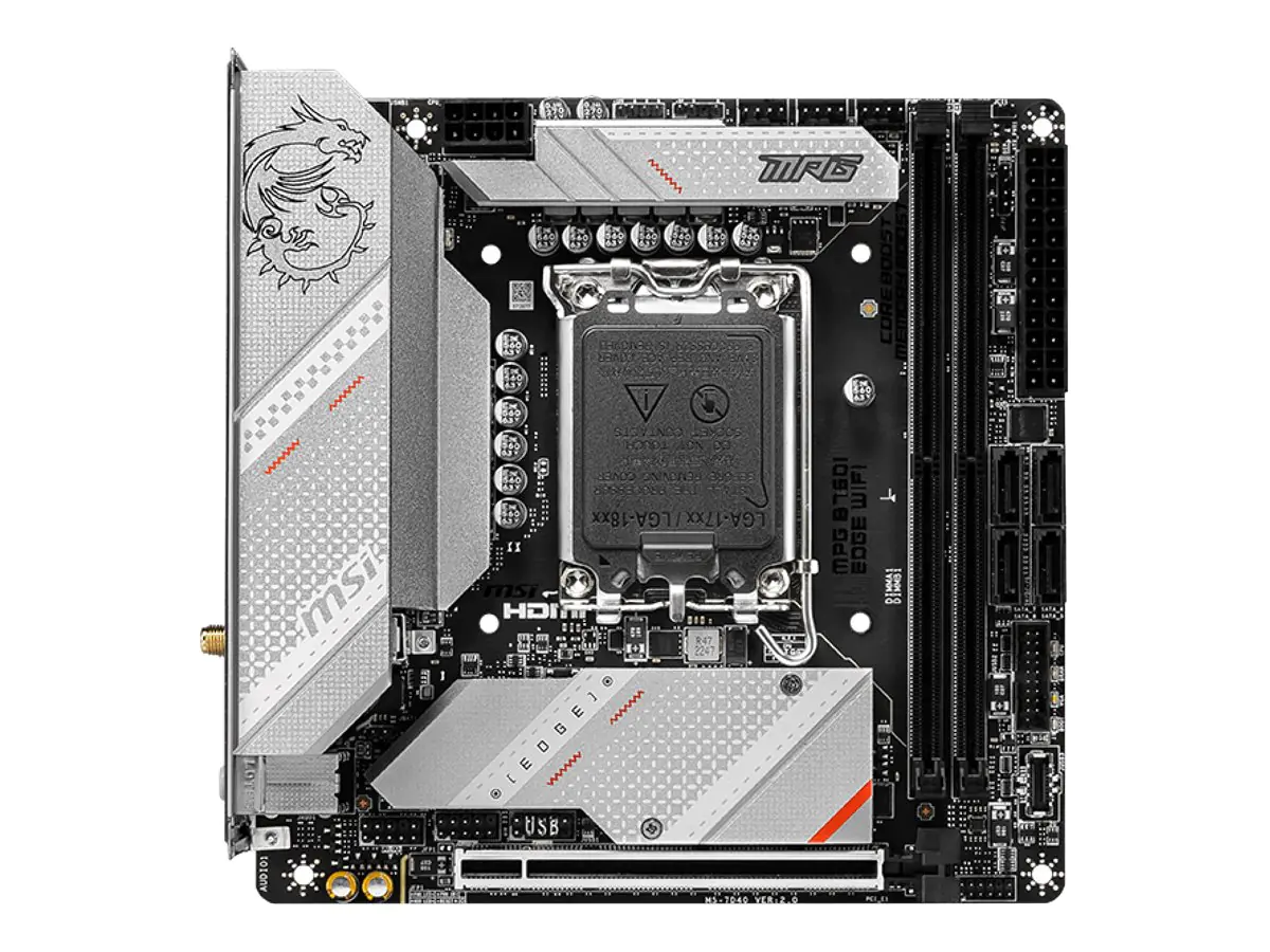 MSI MPG B760I EDGE WIFI - Motherboard - Mini-ITX - LGA1700-Sockel - B760 Chipsatz - USB 3.2 Gen 2, USB 3.2 Gen 1, USB-C 3.2 Gen2 - 2.5 Gigabit LAN, Wi-Fi 6E, Bluetooth - Onboard-Grafik (CPU erforderlich) - HD Audio (8-Kanal)