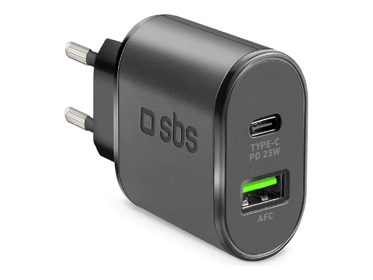 SBS Netzteil - 25 watt - 3 A - PD, Fast Charge - 2 Ausgabeanschlussstellen (USB-C, USB) TETRPD25W