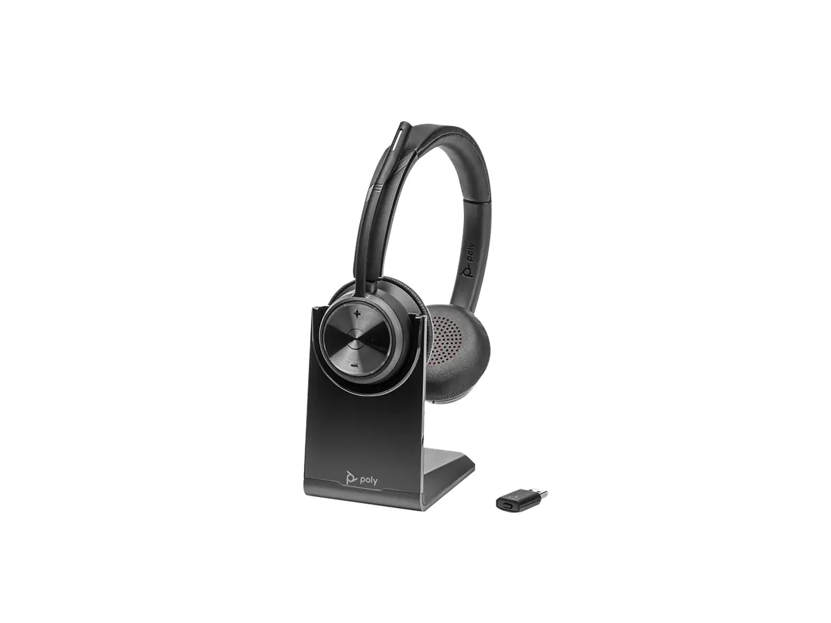 Poly Savi 7320 - Savi 7300 series - Headset - On-Ear - DECT - kabellos - USB-A über DECT-Adapter - Schwarz - UC-zertifiziert
