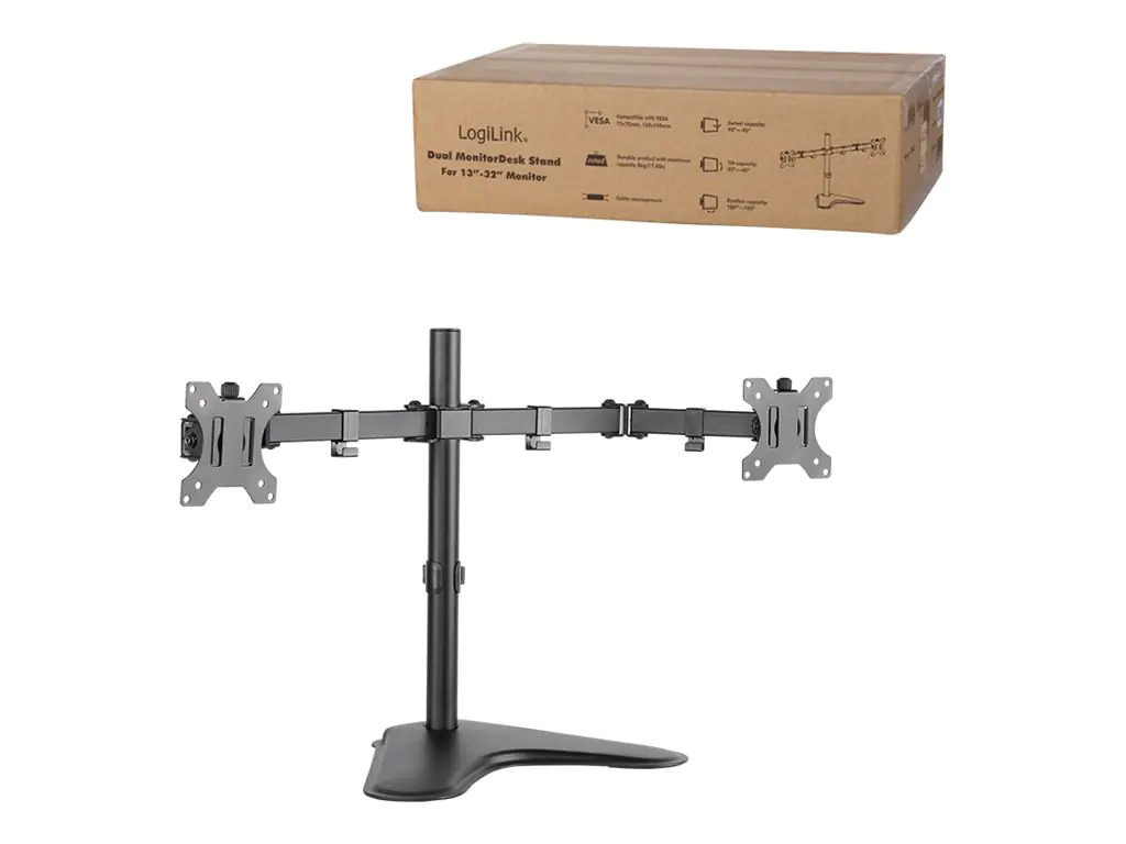 LogiLink Dual Monitor Desk Stand - Befestigungskit für 2 Monitore (einstellbarer Arm) - kaltgewalzter Stahl - Bildschirmgröße: 33-81.3 cm (13"-32") - Tischmontage