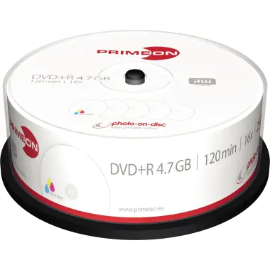 Primeon photo-on-disc - 25 x DVD+R - 4.7 GB (120 Min.) 16x (DVD) - mit Tintenstrahldrucker bedruckbare Oberfläche - Spindel Primeon photo-on-disc - 25 x DVD+R - 4.7 GB (120 Min.) 16x (DVD) - mit Tintenstrahldrucker bedruckbare Oberfläche - Spindel