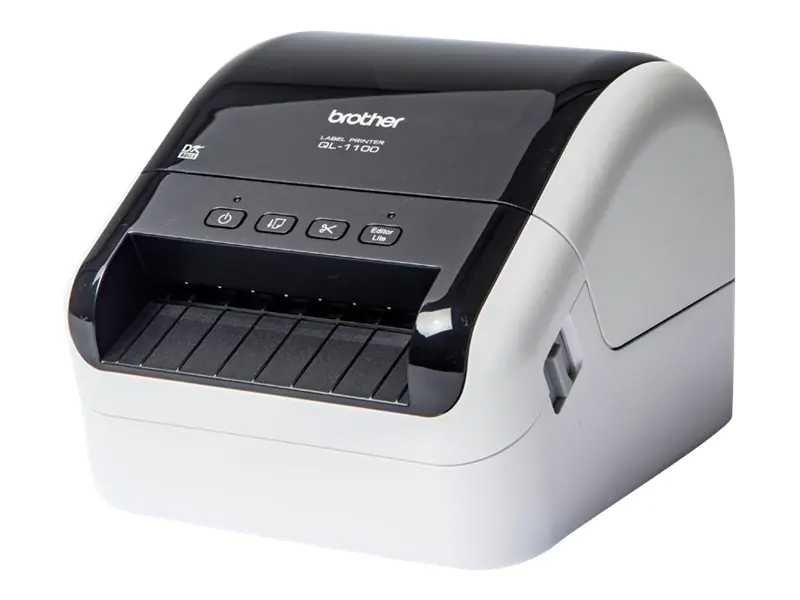 Brother QL-1100c - Etikettendrucker - Thermodirekt - Rolle (10,36 cm) - 300 x 300 dpi - bis zu 68 Etiketten/Min. - USB 2.0, USB-Host - Cutter - weiß, glänzend schwarz Brother QL-1100c - Etikettendrucker - Thermodirekt - Rolle (10,36 cm) - 300 x 300 dpi - bis zu 68 Etiketten/Min. - USB 2.0, USB-Host - Cutter - weiß, glänzend schwarz