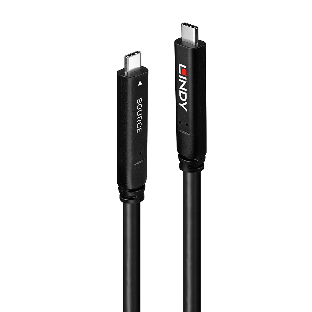 Lindy Hybrid - USB-Kabel - 24 pin USB-C (M) zu 24 pin USB-C (M) - USB 3.2 Gen 1 / DisplayPort 1.4 - 20 V - 3 A - 8 m - USB-C Power Delivery (60 W), unterstützt 4K 30 Hz (3840 x 2160) - Schwarz