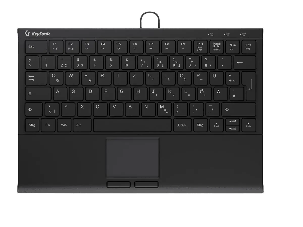 KeySonic KSK-5211ELU - Tastatur - mini - mit 2-Tasten-Touchpad - hinterleuchtet - USB - QWERTZ - Deutsch - Tastenschalter: X-Type - Schwarz