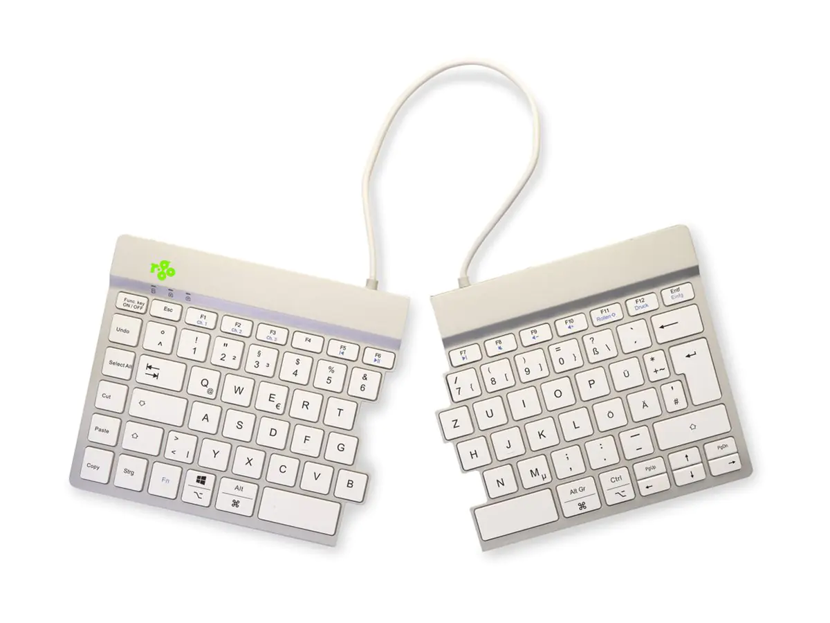 R-Go Ergonomische Tastatur Split break - Tastatur - mit integrierter Pauseanzeige - kabellos - Bluetooth 5.0 - QWERTZ - Deutsch - weiß