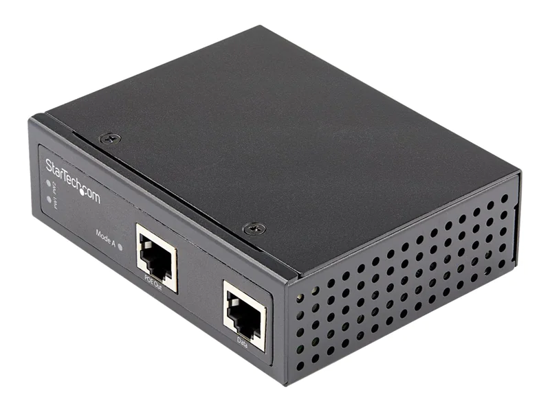 StarTech Industrial Gigabit Ethernet PoE Injector - 30W 802.3at PoE + Midspan 48V-56VDC Hutschiene Power over Ethernet Adapter - -40°C bis 75°C - Kameras/Sensoren/WLAN Zugang (POEINJ30W) - Power Injector - 30 Watt - Ausgangsanschlüsse: 2 - Schwarz