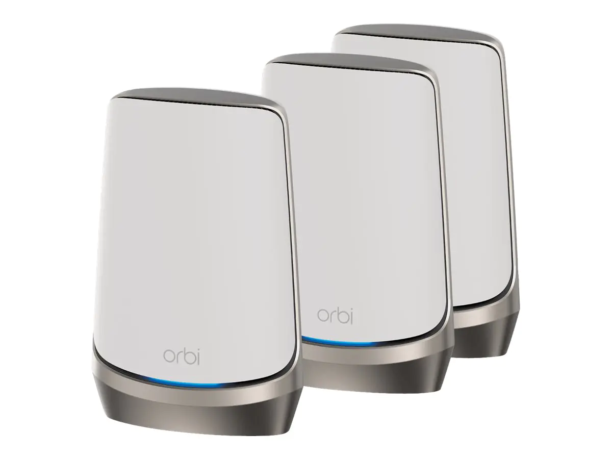 Netgear Orbi RBKE963 - WLAN-System (Router, 2 Extender) - bis zu 604 m² - Netz - 10 GigE, 2.5 GigE, 802.11ax (Wi-Fi 6E) - 802.11a/b/g/n/ac/ax (Wi-Fi 6E) - Multi-Band
