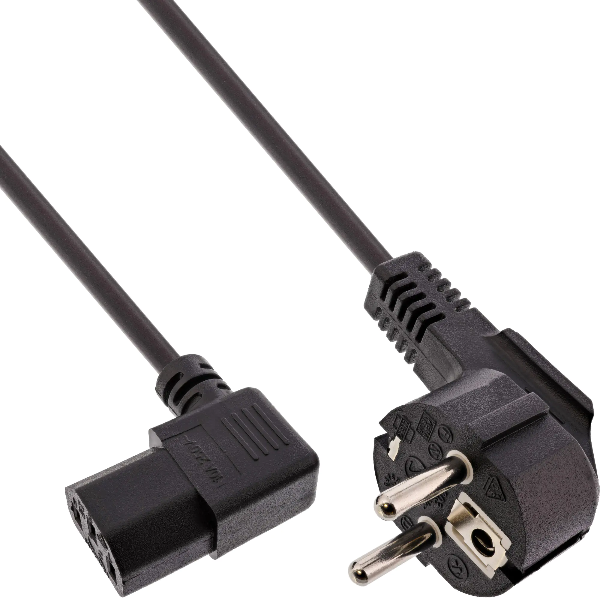 InLine - Stromkabel - IEC 60320 C13 zu CEE 7/7 (M) - 1.8 m - 90° Stecker, rechts-gewinkelter Stecker - Schwarz